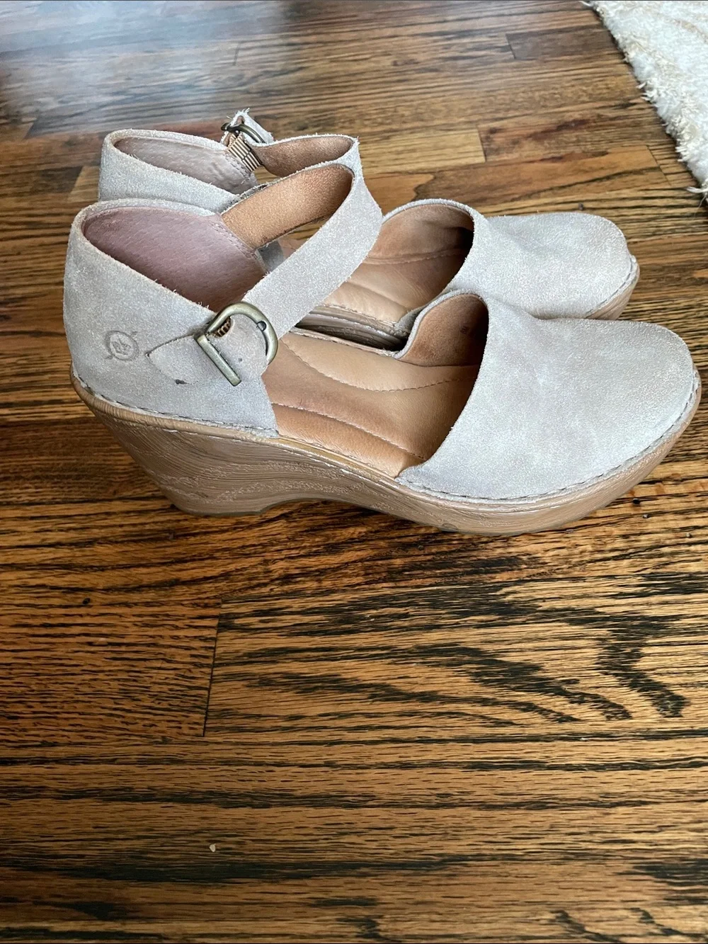 Born Taupe Suede Ankle-Strap Wedges 8